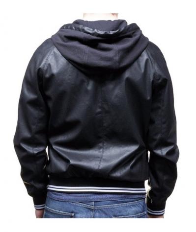BLOUSON IN NYLON E PELLE DI AGNELLO EFFETTO TRAFORATO