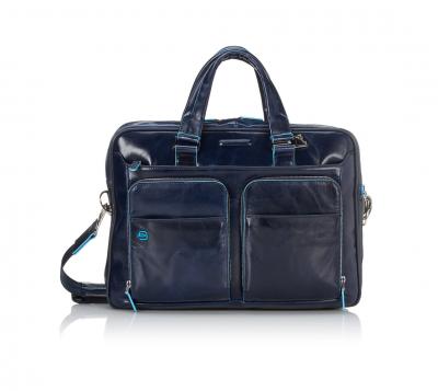 Borsa sottile porta computer e porta iPad/iPad®Air a due manici con tasche frontali organizzate Blue Square
