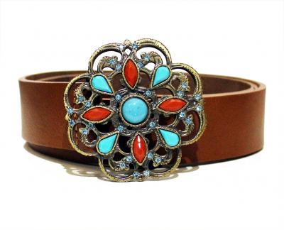 CINTURA IN CUOIO CON FIORE E PIETRE