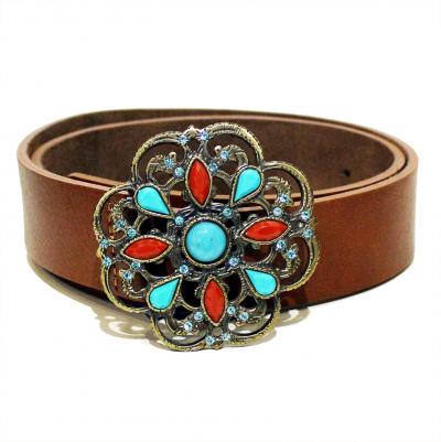 CINTURA IN CUOIO CON FIORE E PIETRE