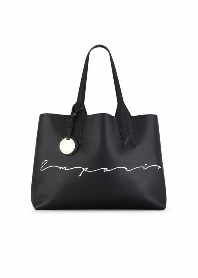 Shopper reversibile con stampa Emporio e pochette interna