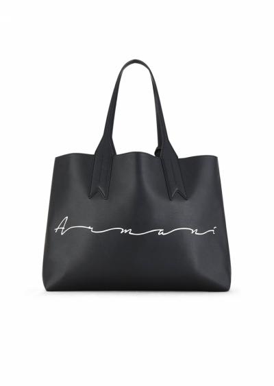Shopper reversibile con stampa Emporio e pochette interna