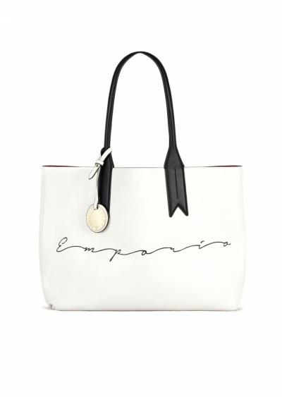 Shopper reversibile con stampa Emporio e pochette interna