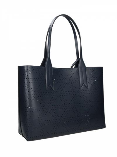 Shopper con pattern a triangoli traforato con portafoglio interno