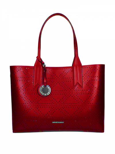 Shopper con pattern a triangoli traforato con portafoglio interno