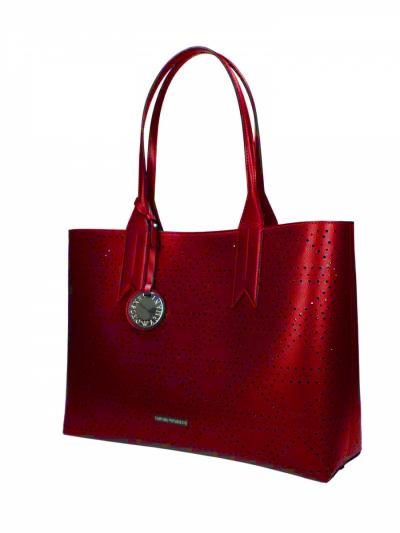 Shopper con pattern a triangoli traforato con portafoglio interno