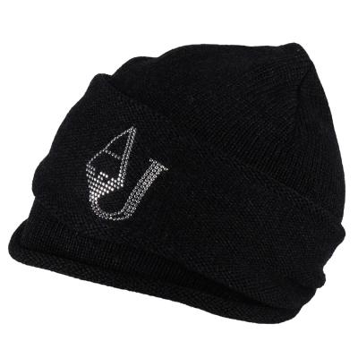 Cappello cuculo in maglia di lana con logo di strass