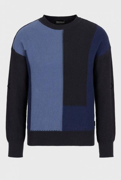 Maglione a trama punto riso con intarsio color-block