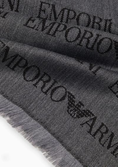 SCIARPA MISTO LANA VERGINE LOGO LETTERING JACQUARD E FRANGE