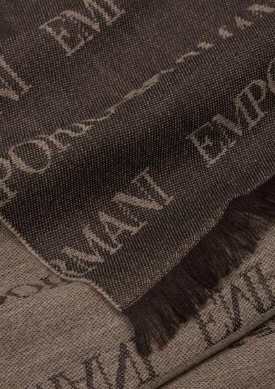 SCIARPA MISTO LANA VERGINE LOGO LETTERING JACQUARD E FRANGE