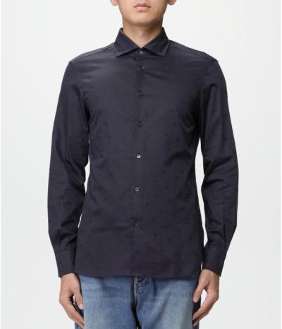 Camicia in misto lyocell con fantasia logo jacquard all over Armani Sustainability Values