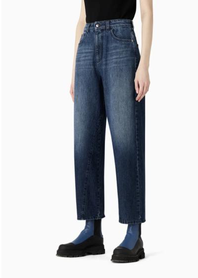 Jeans J31 vita alta e gamba cropped ampia in denim