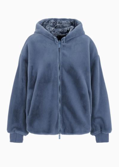 Blouson reversibile con cappuccio e zip in tessuto fur effect