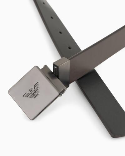 Cintura reversibile in pelle bicolore con placca