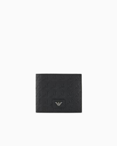 Portafoglio coin pocket in pelle embossed eagle all over