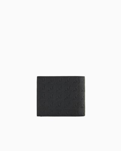Portafoglio coin pocket in pelle embossed eagle all over