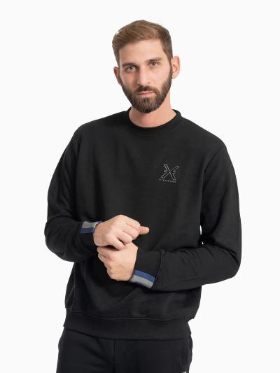 Richmond felpa nera uomo in cotone girocollo logo sul petto a contrasto