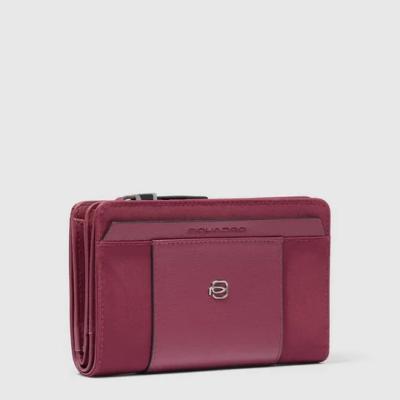 Piquadro Portafoglio donna medio con zip in pelle e tessuto