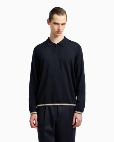 Maglione collo polo con zip in lana vergine rasata