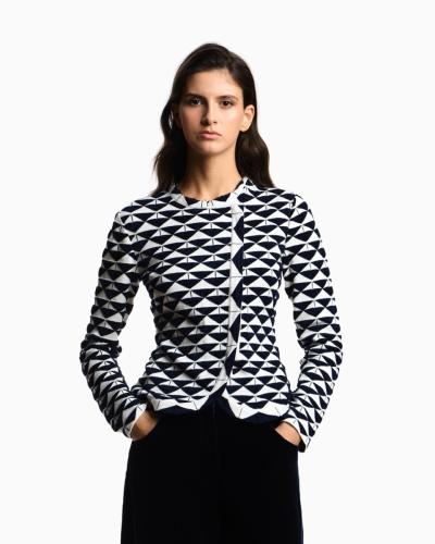 GIACCA CON CHIUSURA DECENTRATA IN VISCOSA JACQUARD MOTIVO ASTRATTO