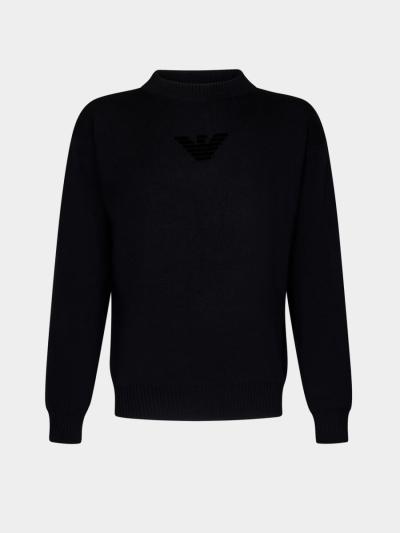 MAGLIONE IN MISTO LANA VERGINE E COTONE CON MORBIDA AQUILA IN RILIEVO