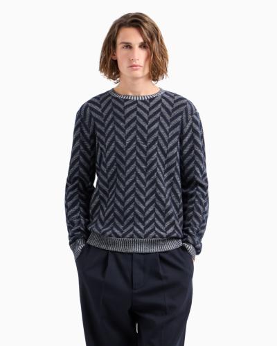 MAGLIONE IN LANA VERGINE JACQUARD MOTIVO CHEVRON BICOLORE ICON