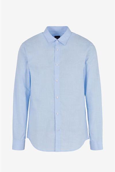 Camicia in Cotone Intrecciato Logo Azzurro