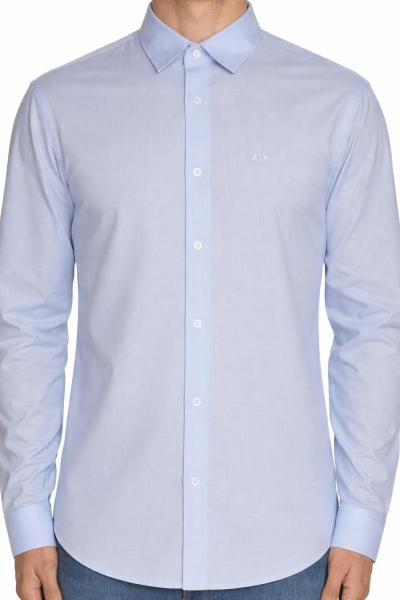 Camicia in Cotone Intrecciato Logo Azzurro