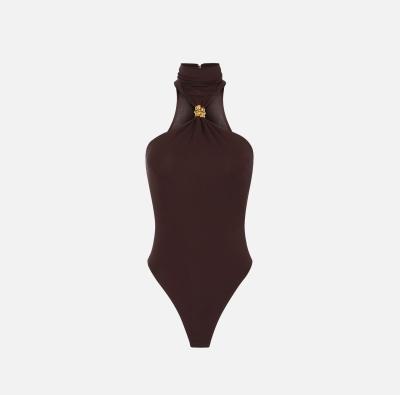 Body in jersey crêpe con dettaglio gioiello