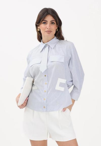Camicia con maniche a 3/4  con motivo a righe azzurre