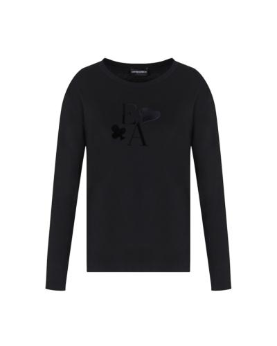 T-SHIRT A MANICHE LUNGHE IN JERSEY ORGANICO CON STAMPA LOGO FLOCK ASV