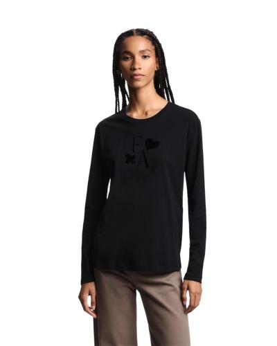 T-SHIRT A MANICHE LUNGHE IN JERSEY ORGANICO CON STAMPA LOGO FLOCK ASV