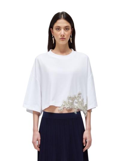  T-SHIRT DONNA BLUGIRL IN JERSEY CON PATCH CRISTALLI