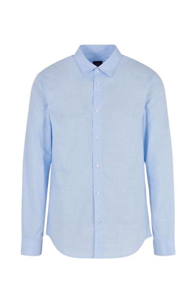 CAMICIA IN COTONE INTRECCIATO LOGO AZZURRO