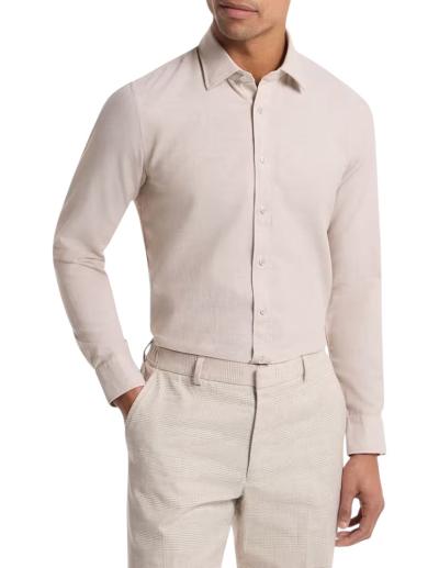 Camicia uomo michael kors slim fit in lino beige 
