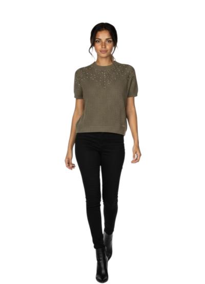 MAGLIA DONNA YES-ZEE GIROCOLLO A RETE CON STRASS