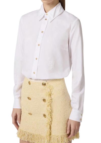 CAMICIA DONNA ELISABETTA FRANCHI IN COTONE CON DOPPIO COLLETTO E RICAMO