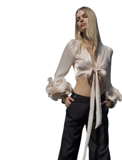 BLUSA DONNA CON NODO DECORATIVO E MANICHE A SBUFFO