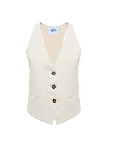 GILET DONNA IN LINO CON RICAMO