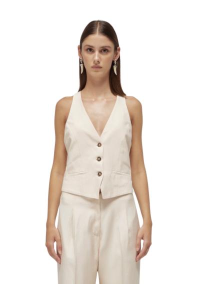 GILET DONNA IN LINO CON RICAMO