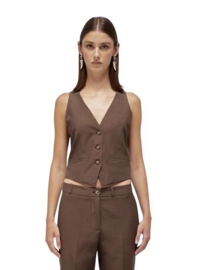 GILET DONNA IN LINO CON RICAMO