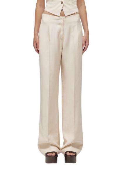 PANTALONI DONNA WIDE LEG IN MISTO LINO