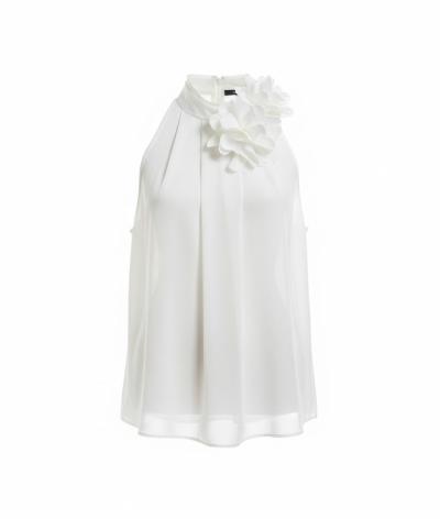 TOP SMANICATO IN CHIFFON A COLLO ALTO