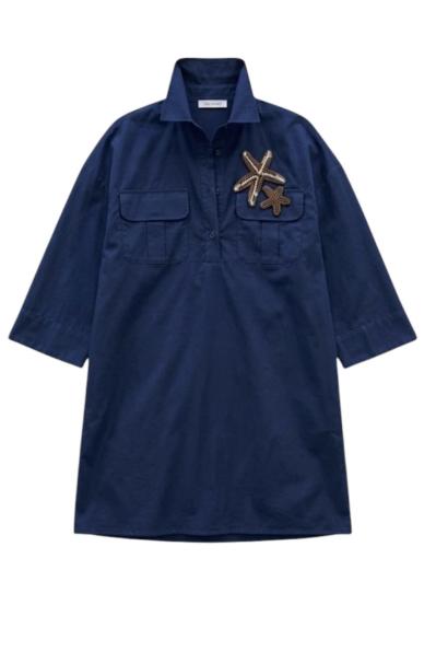 MINI ABITO A CAMICIA DONNA CON APPLICAZIONI STELLE MARINE