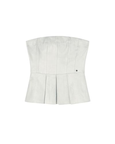 TOP SVASATO CON PIEGHE IN TWILL DI LINO