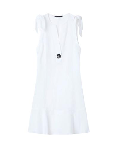 ABITO CORTO IN POPELINE DI LINO CON BOTTONE E FIOCCHI